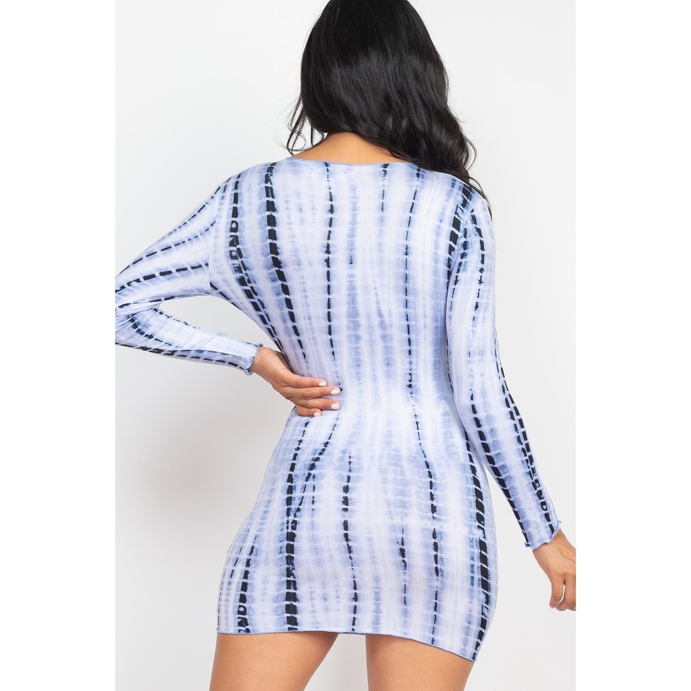 Tie-dye Printed Lettuce Trim Bodycon Dress - Picture 5 of 8